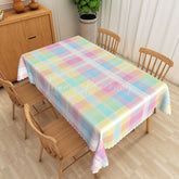 Lofaris Pastel Checkered Rectangle Tablecloth in Blue Yellow and Pink for Spring Easter Baby Shower